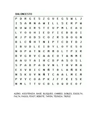 Baloncesto, sopa de letras