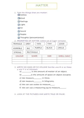 Matter mass and volume