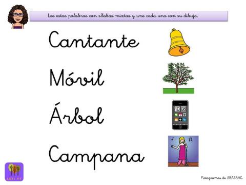 Lectura de palabras con sílabas mixtas