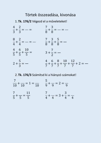 Törtek összeadása