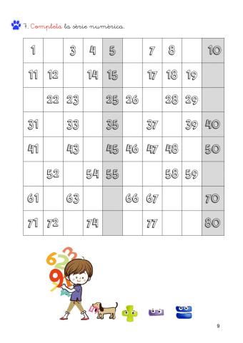 Nombres del 1 al 80 i càlcul mental +5--5