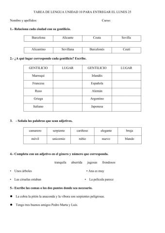 Gentilicios y adjetivos