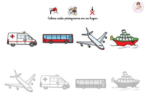 Coloca cada transporte en su sombra.