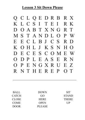 Lesson 3: Sit Down, Please Word Search