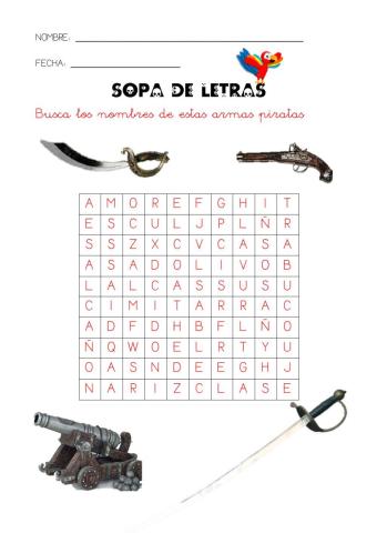 Sopa de letras armas piratas