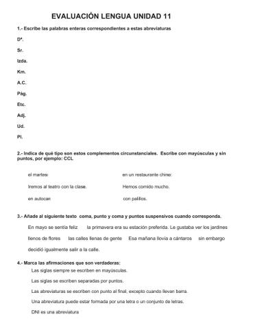 Evaluación unidad 11 lengua