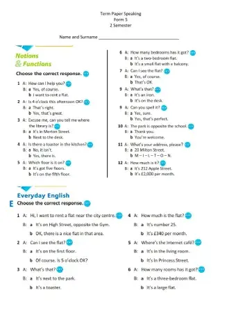 Speaking Comprehension 5 Form