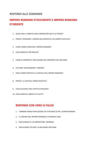 L'impero romano d'occidente e d'oriente