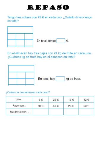 Repaso multiplicación y dinero