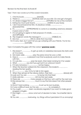 Revision for the final test activate b1