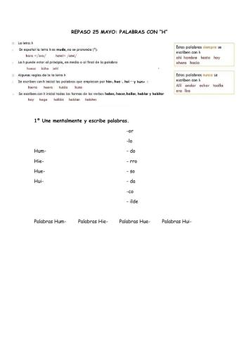 Palabras con h