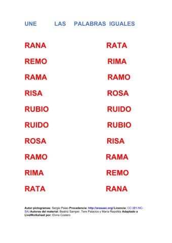 Une las palabras iguales