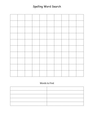 Spelling Word Search Template