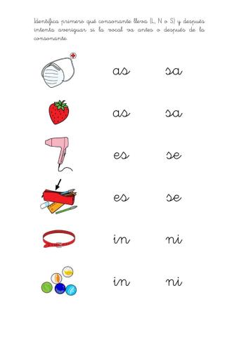 Sílabas inversas L, N y S