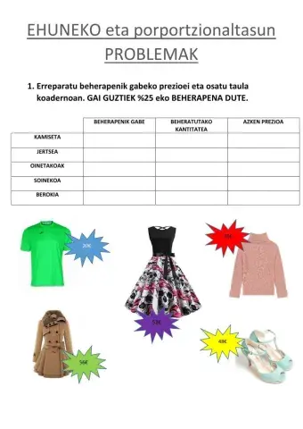 Ehuneko eta proportzionaltasun problemak