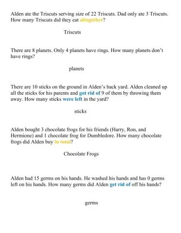 Easy Addition Word Problems