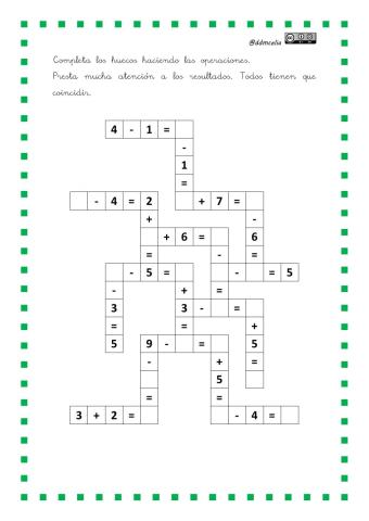 Crucigrama de sumas y restas