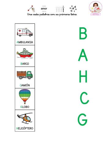 Une cada palabra con su inicial.