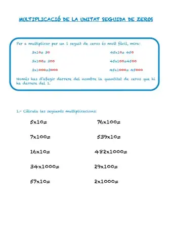 Multiplicació unitat seguida de zeros