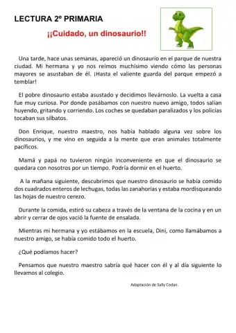 Lectura2º¡¡ cuidado, un dinosaurio!!