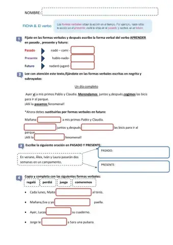 Ficha las formas verbales