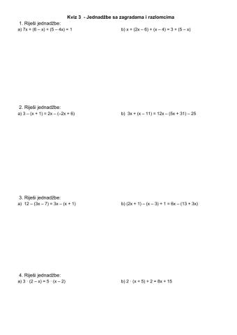 Kviz 3 - jednadžbe sa zagradama i razlomcima