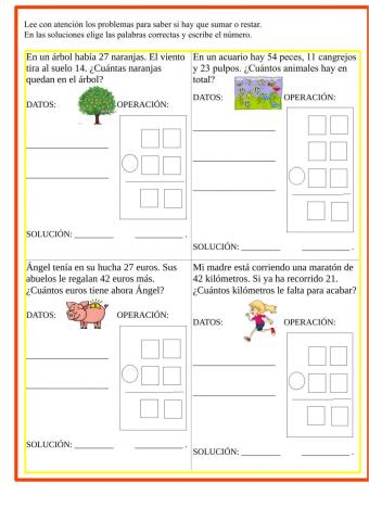 Problemas de sumar y restar sin llevadas I