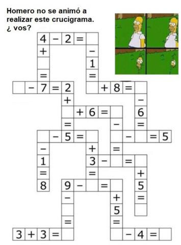 Crucigrama de sumas y restas.