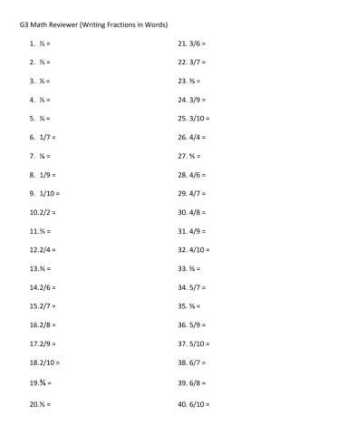Math Reviewer Writing Fractions in Words