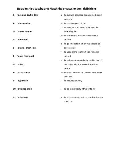 Relationships vocabulary - Match phrases and definitions