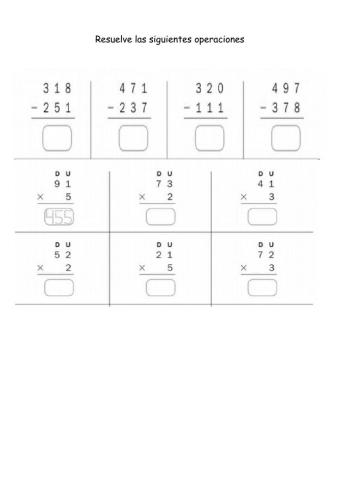 Restas y multiplicaciones