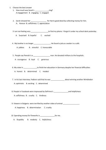 Human Qualities vocabulary test