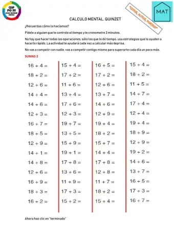 Cálculo mental sumas