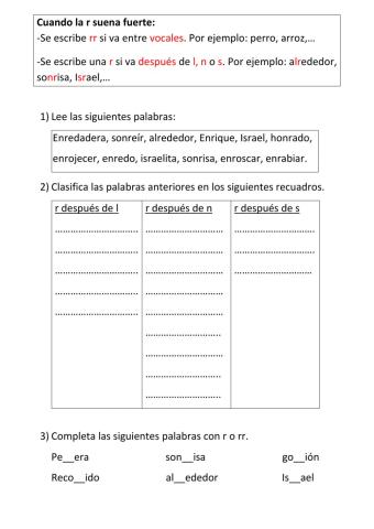 Uso de r después de n, l ys.