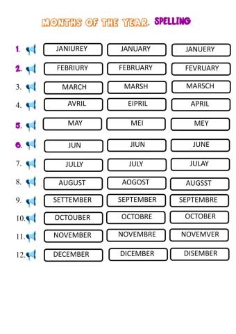 Months of the year. Spelling