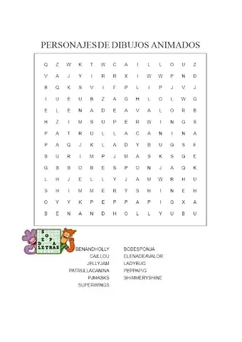 Sopa de letras de dibujos animados