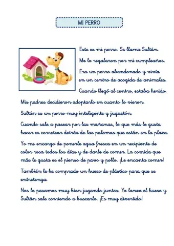 Comprensión lectora. MI PERRO