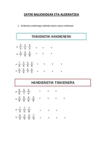 Zatikiak alderatu eta baliokideak
