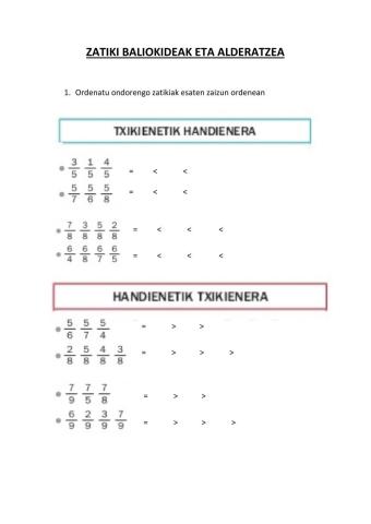 Zatikiak alderatu eta baliokideak