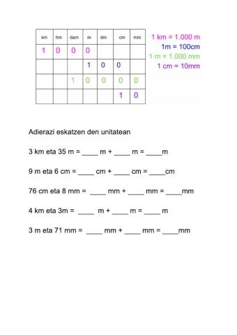 Unitate aldaketa (km, m, cm eta mm)
