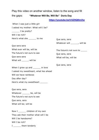 -QUE SERÁ, SERÁ- Doris Day LISTENING AND GAP FILLING