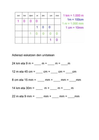 Unitate aldaketa (km, m, cm eta mm)2
