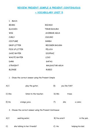 Review Present Simple & Continuous + vocabulary (adjectives)