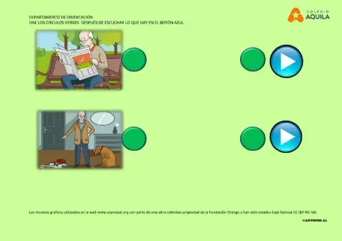 Une los puntos verdes. ante escucha pulsando el botón azul.