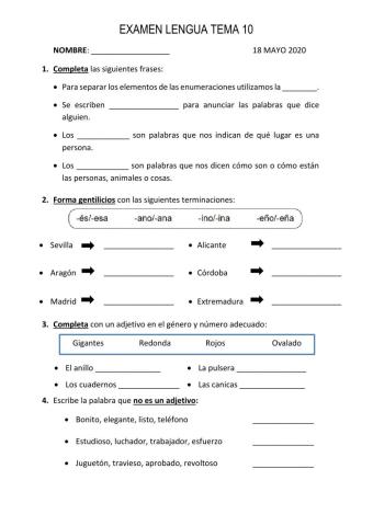 Examen Lengua tema 10