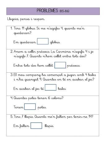 Problemes quinzet sèries 8.5-8.6