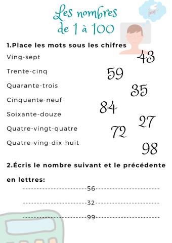 Les nombres de 0 à 100