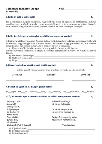 Témazáró ige 4. osztály