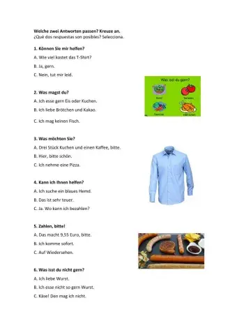 Leseverstehen - Im Geschäft und in der Café