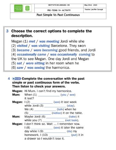 Past Simple Vs Past Continuous